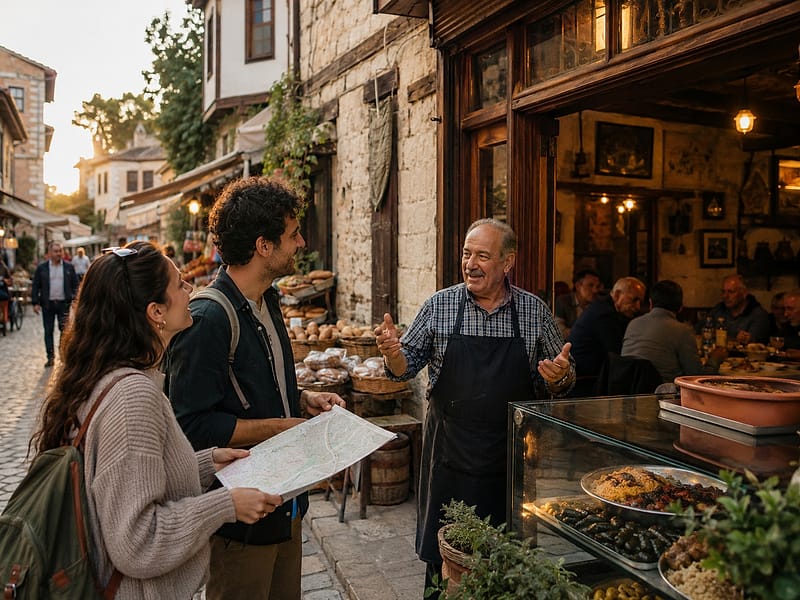 Yerel lokantaları keşfeden ziyaretçiler ve kalıcı gastronomi rotası