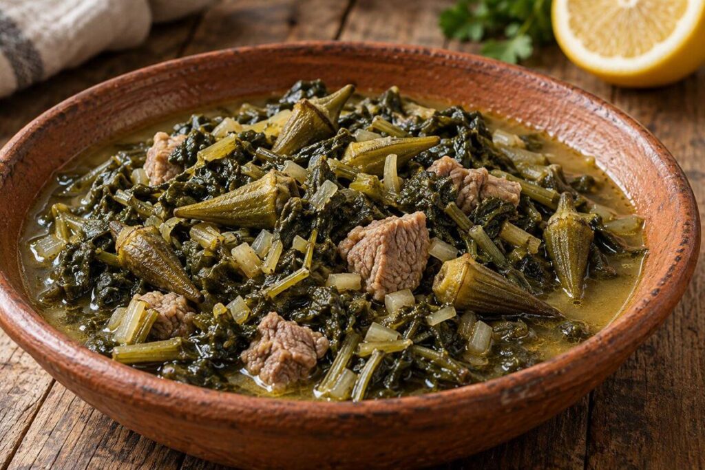 Kuzu eti ve limonlu suyuyla kuru bamyalı ebegümeci