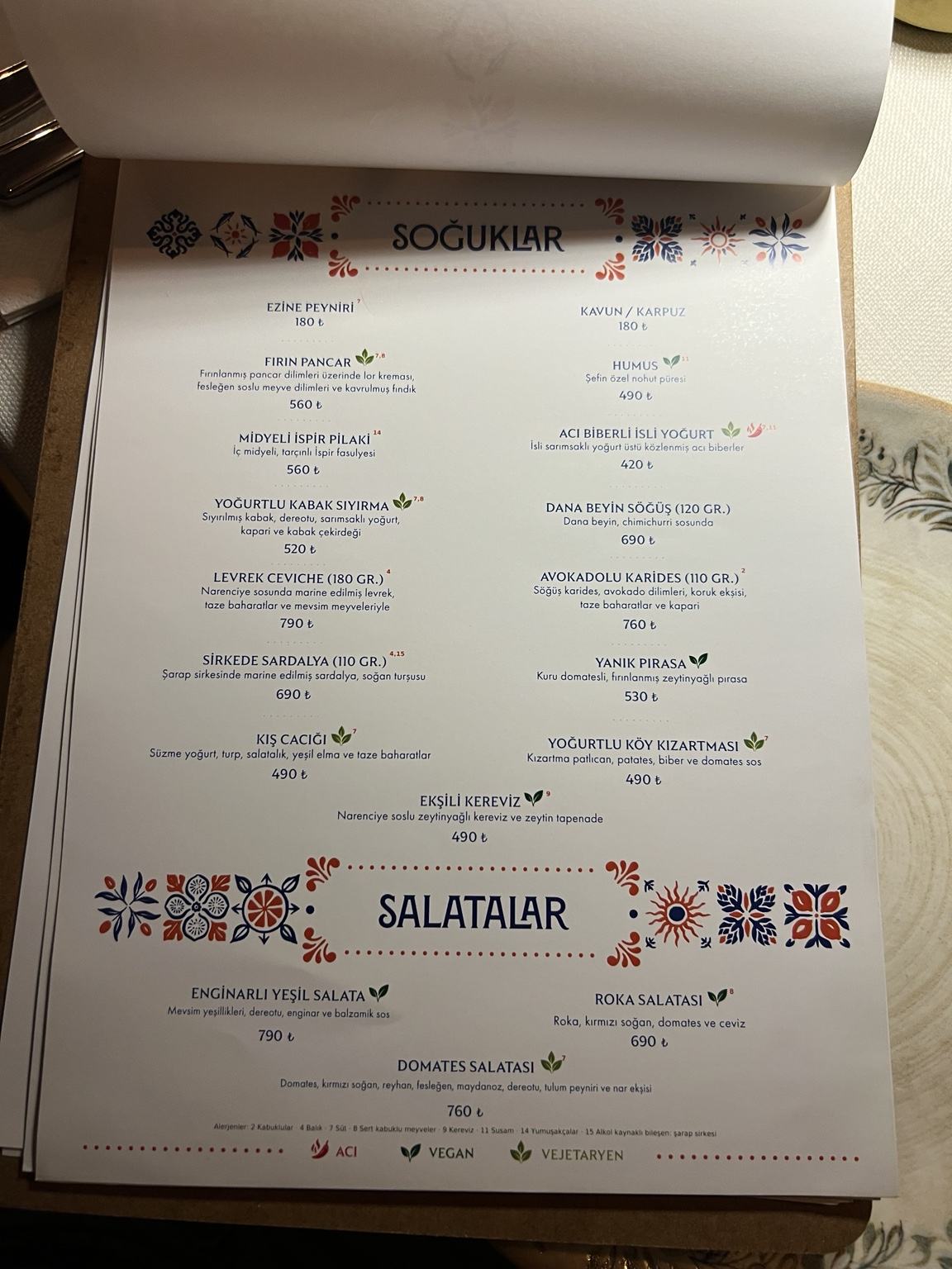 Son Lokanta Ekim 2026 soğuklar ve salatalar menüsü