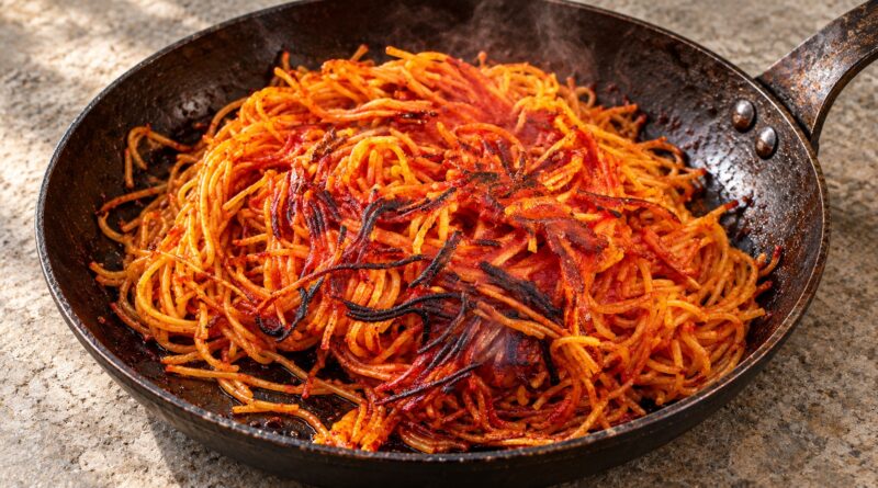 Spaghetti all’assassina tarifi: domates sosuyla tavada pişirilen kızarmış spagetti