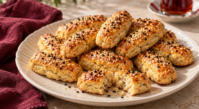 Çay yanında servis edilen kıyır tuzlu kurabiyeler